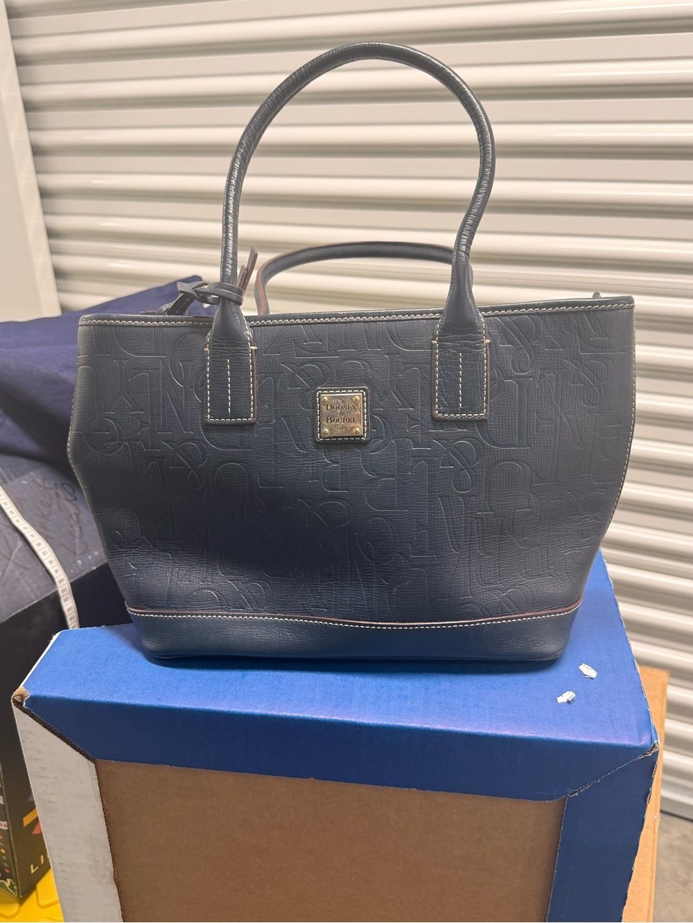 Dooney and Burke Navy Embossed Leather Tote Bag - Classic Everyday Carry
